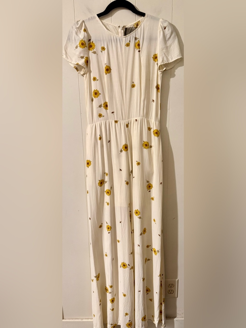 Reformation Cream Maxi Dress with Yellow Sunflower Print